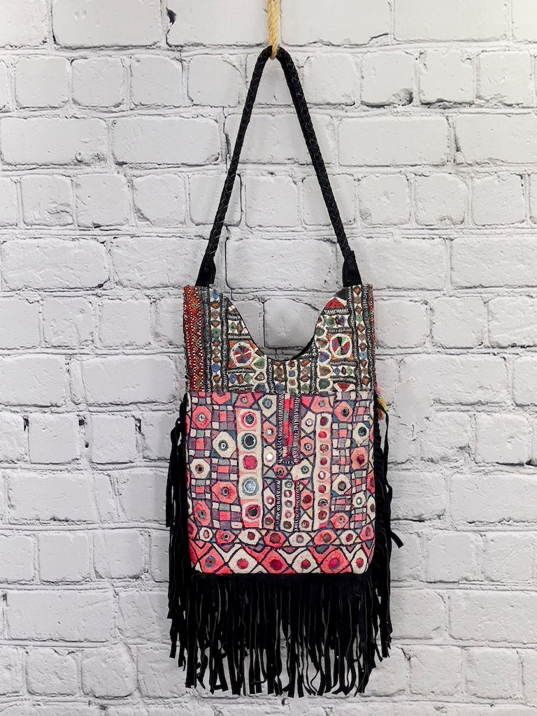 Banjara Fringe Tote (Black) 0256